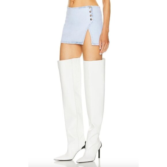 Retrofete Kayden Denim Side Button Mini Skirt Vivid Blue Womens 29 - Picture 4 of 15